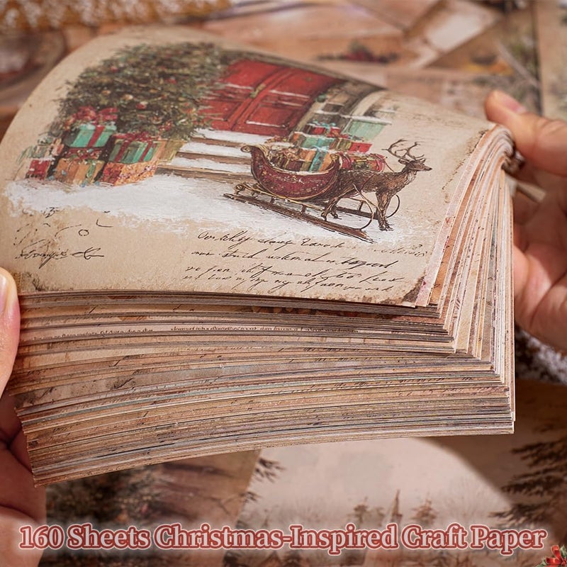 icceemee 160 sheets of Christmas scrapbook paper, Christmas theme journaling scrapbook supplies craft collage paper set, junk journal bullet journal poster room decor for card making decorative gifts - Image 4